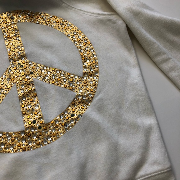 PINK Rhinestone Metallic Peace Sign Zip-Up Hoodie - Picture 10 of 10